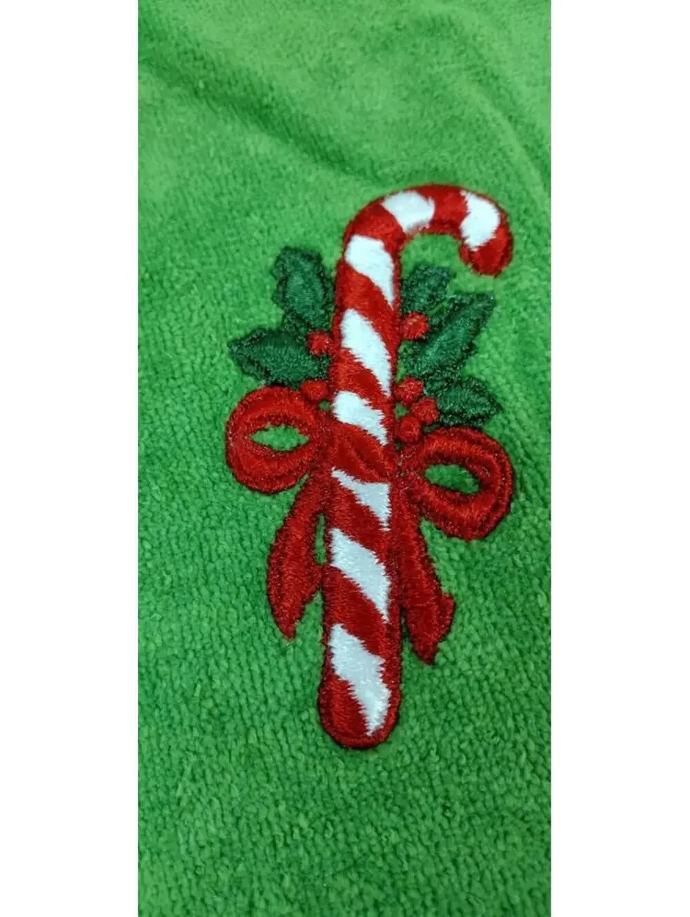 VINTAGE Christmas Towel Fieldcrest CANDY CANE EMBROIDER 1970s Holiday Neon green